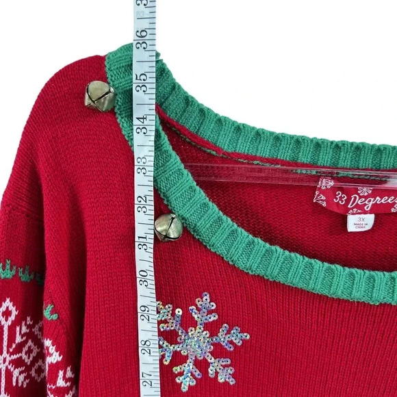 33 Degrees 3XL Merry Bright Ugly Christmas Sweater Cat Boots Embellished Holiday - Picture 9 of 13